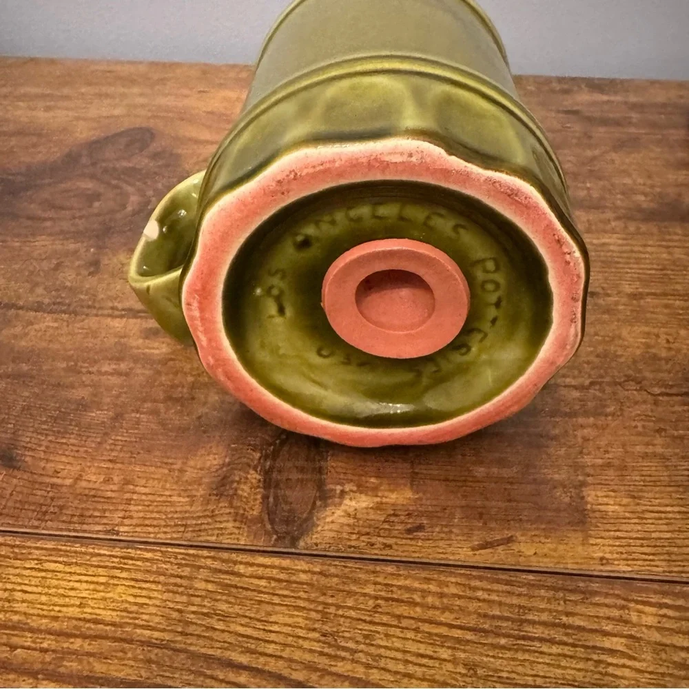 Vintage Los Angeles‎ Potteries Cheese Shaker Avocado Green Ceramic USA Cork Lid